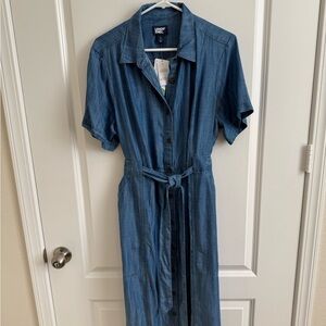 Lands' End Indigo Fit and Flare Midi Shirtdress in Tencel sz L